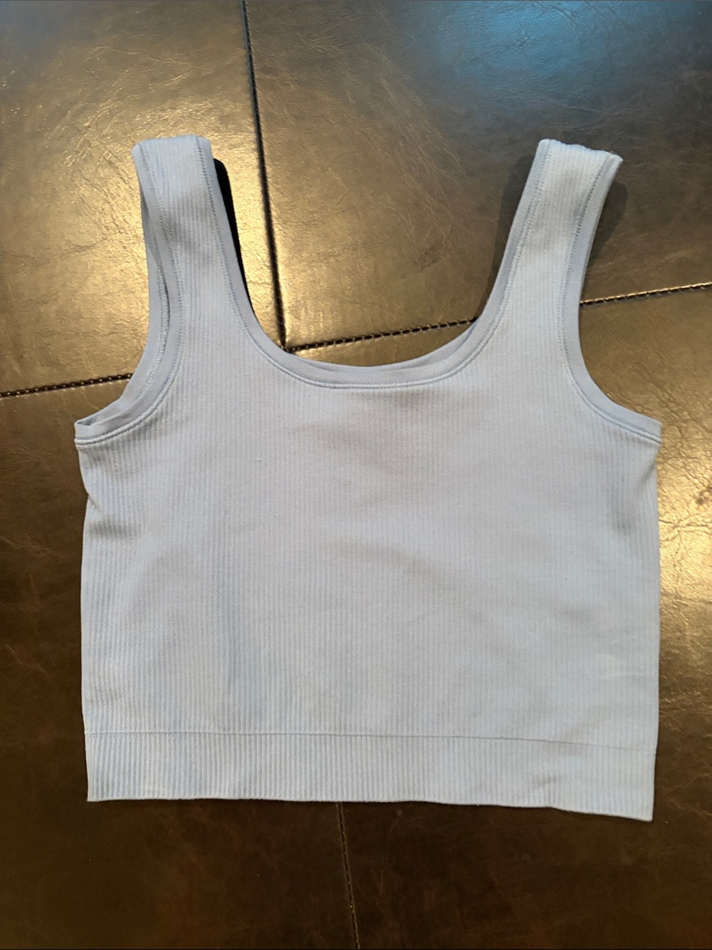 Athleta Light Blue Ribbed Scoop-Neck Crop Tank